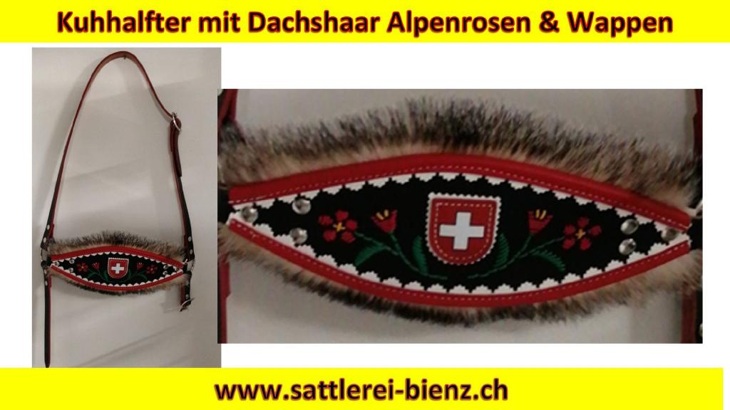 Kuhhalfter mit Dachshaar Alpenrosen & Wappen
